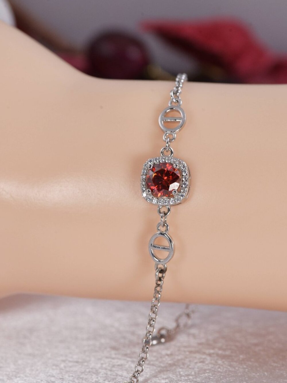 1ct Red Moissanite Bracelet 925 Sterling NWT 7"